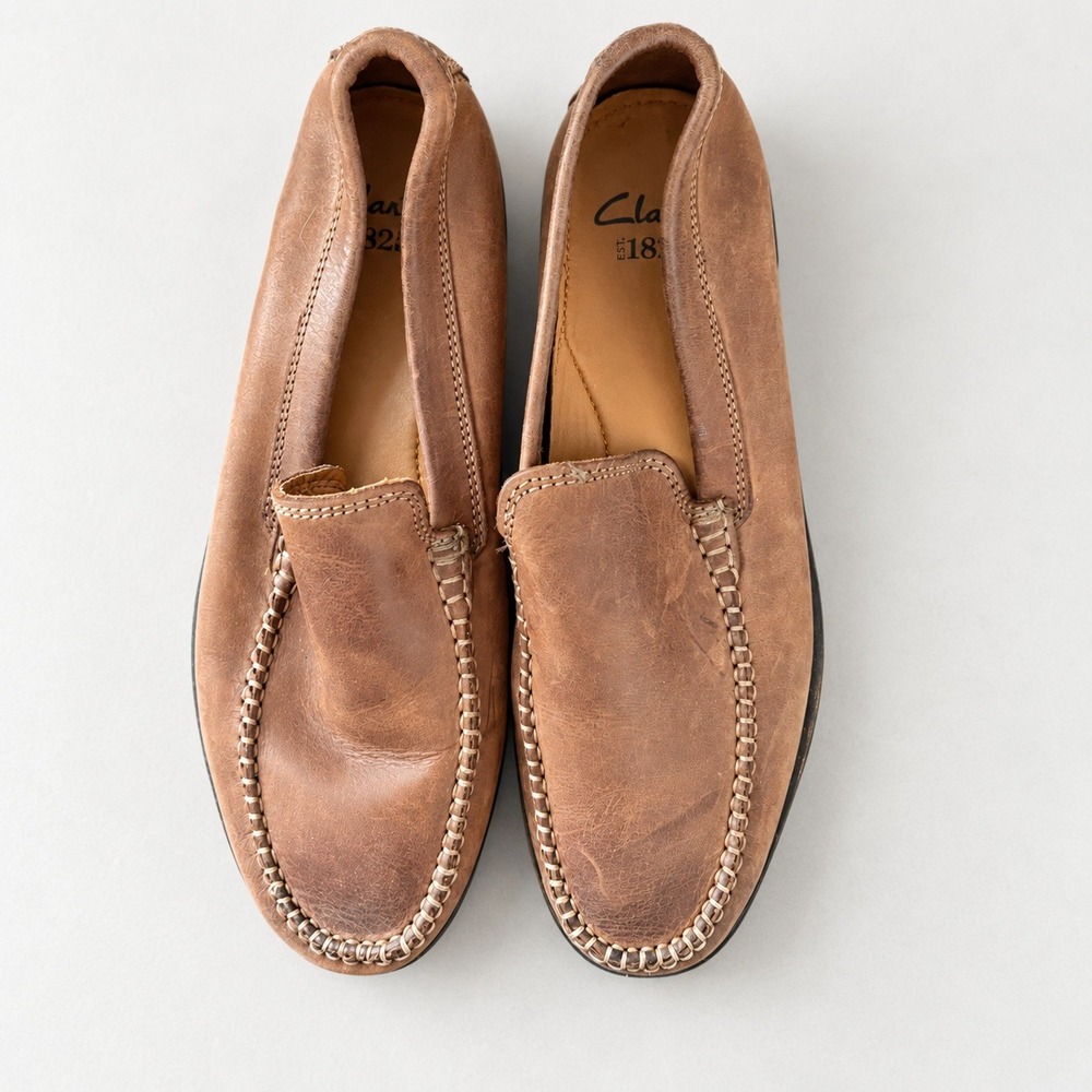 Clarks 182 Mens Brown Leather Slip On Loafer Moccasin Shoes Size 7.5